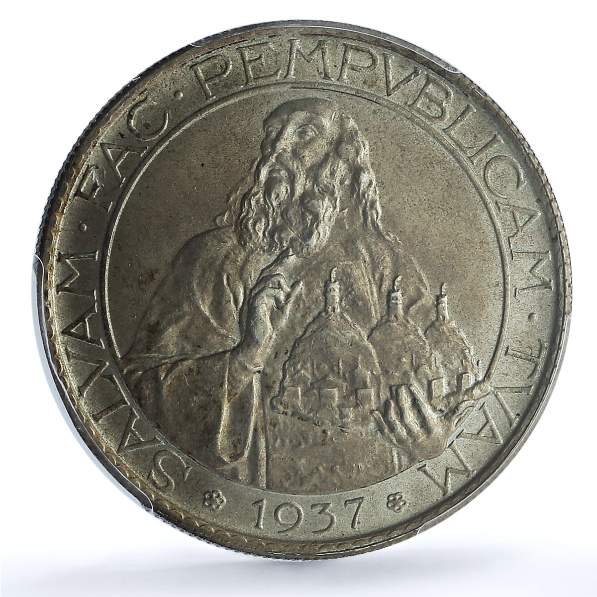 San Marino 20 lire Republic Coinage KM-11a UNC PCGS silver coin 1937 San Marino 20 lire Republic Coinage KM-11a UNC PCGS silver coin 1937