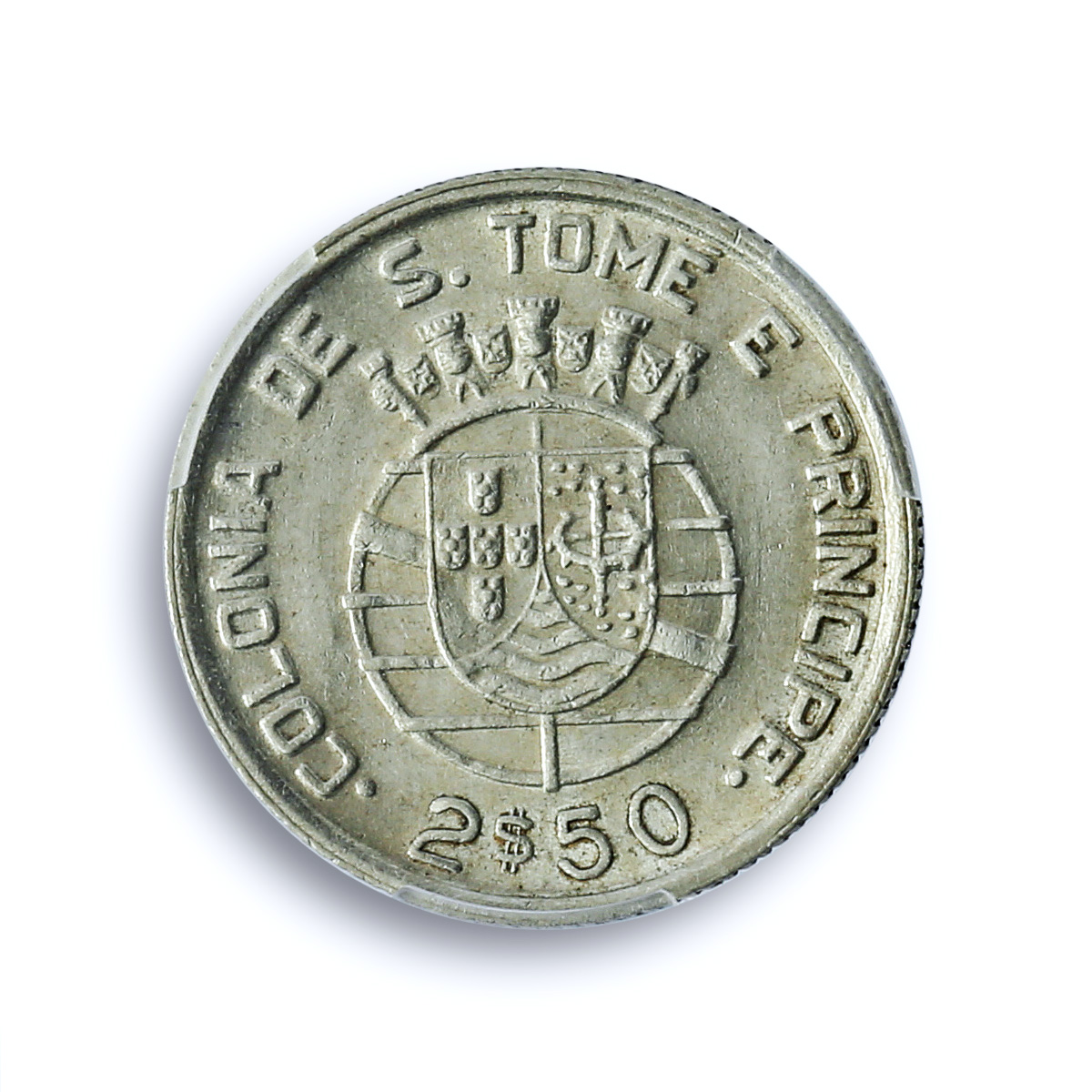 Sao Tome 2 1/2 escudos Portugal Coinage KM-5 AU58 PCGS silver coin 1948 Sao Tome 2 1/2 escudos Portugal Coinage KM-5 AU58 PCGS silver coin 1948