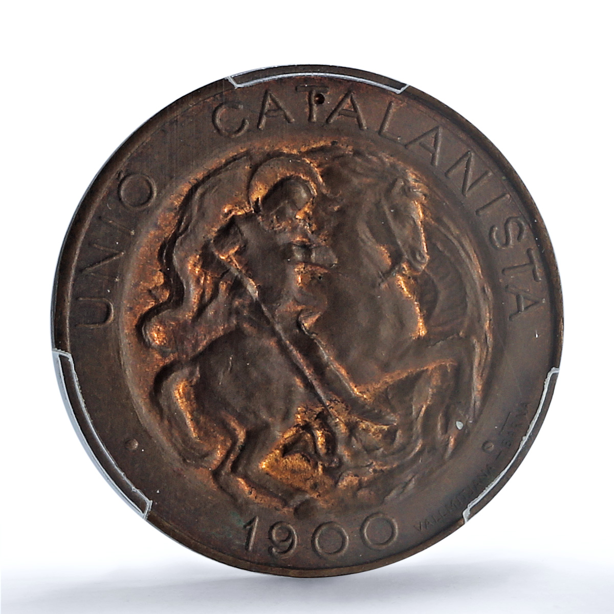 Spain Catalonia 5 centimos Catalanist Union St George UNC PCGS copper coin 1900 Spain Catalonia 5 centimos Catalanist Union St George UNC PCGS copper coin 1900