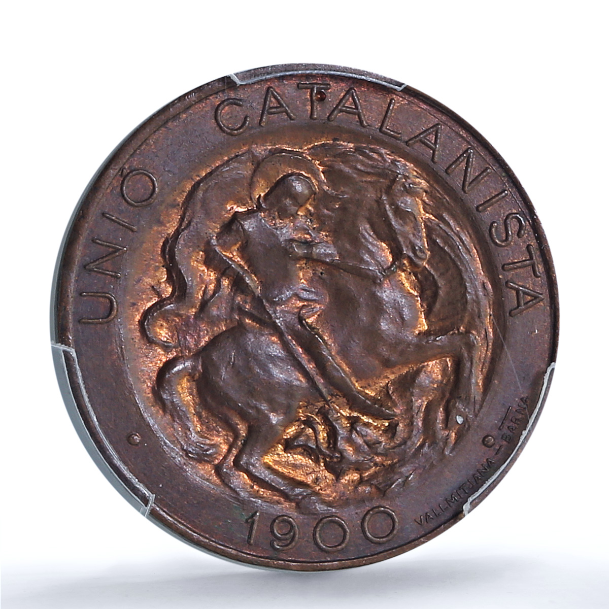 Spain Catalonia 5 centimos Catalanist Union St George UNC PCGS copper coin 1900 Spain Catalonia 5 centimos Catalanist Union St George UNC PCGS copper coin 1900