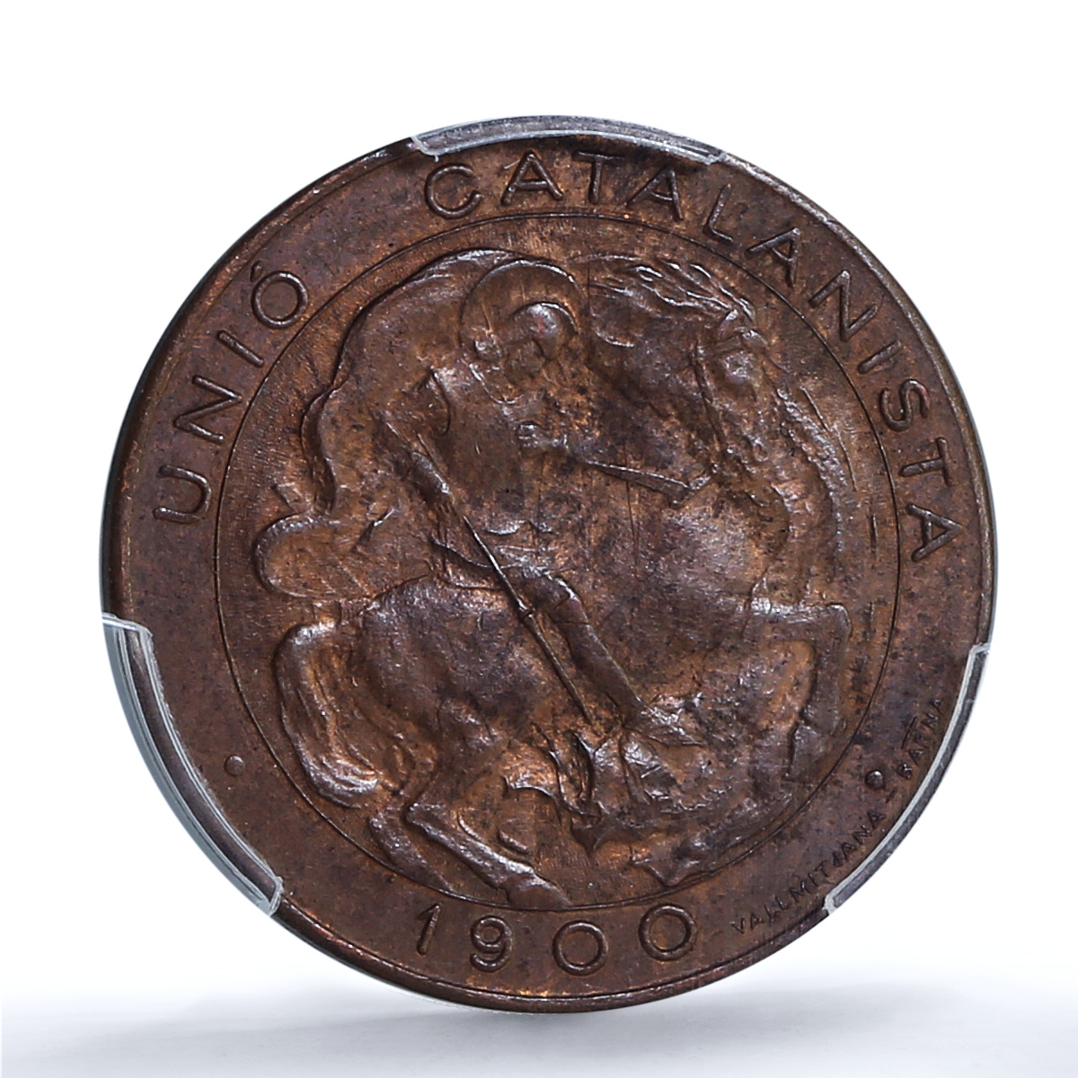 Spain Catalonia 5 centimos Catalanist Union St George MS63 PCGS copper coin 1900 Spain Catalonia 5 centimos Catalanist Union St George MS63 PCGS copper coin 1900