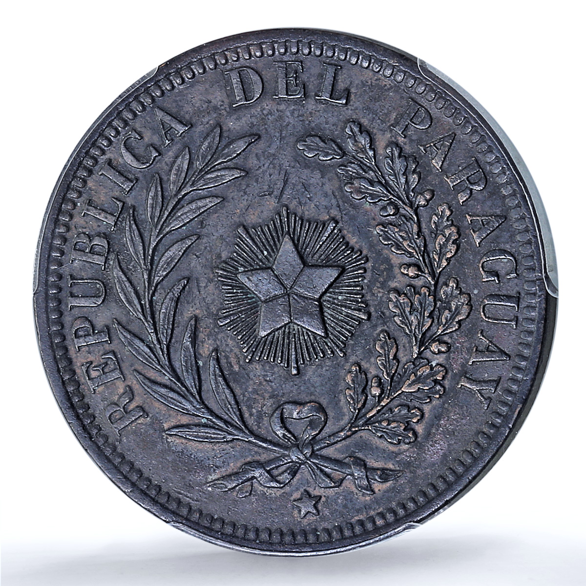 Paraguay 4 centesimos Republic Coinage SHAW Variety AU PCGS copper coin 1870 Paraguay 4 centesimos Republic Coinage SHAW Variety AU PCGS copper coin 1870