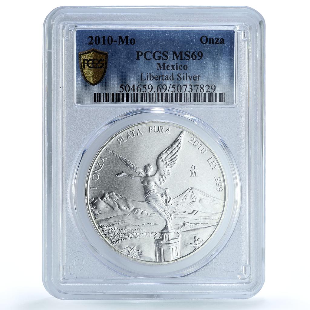 Mexico 1 onza Libertad Angel of Independence KM-639 MS 69 PCGS silver coin 2010