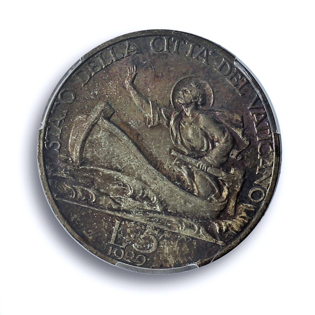 Italy Vatican 5 lire Pope Pius XI Saint Peter in Boat MS65 PCGS silver coin 1929 Italy Vatican 5 lire Pope Pius XI Saint Peter in Boat MS65 PCGS silver coin 1929