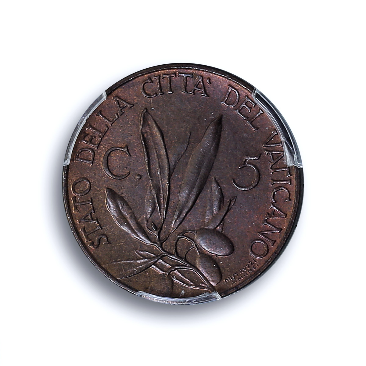 Italy Vatican 5 centesimi Pope Pius XI Olive Branch MS66 PCGS bronze coin 1929 Italy Vatican 5 centesimi Pope Pius XI Olive Branch MS66 PCGS bronze coin 1929