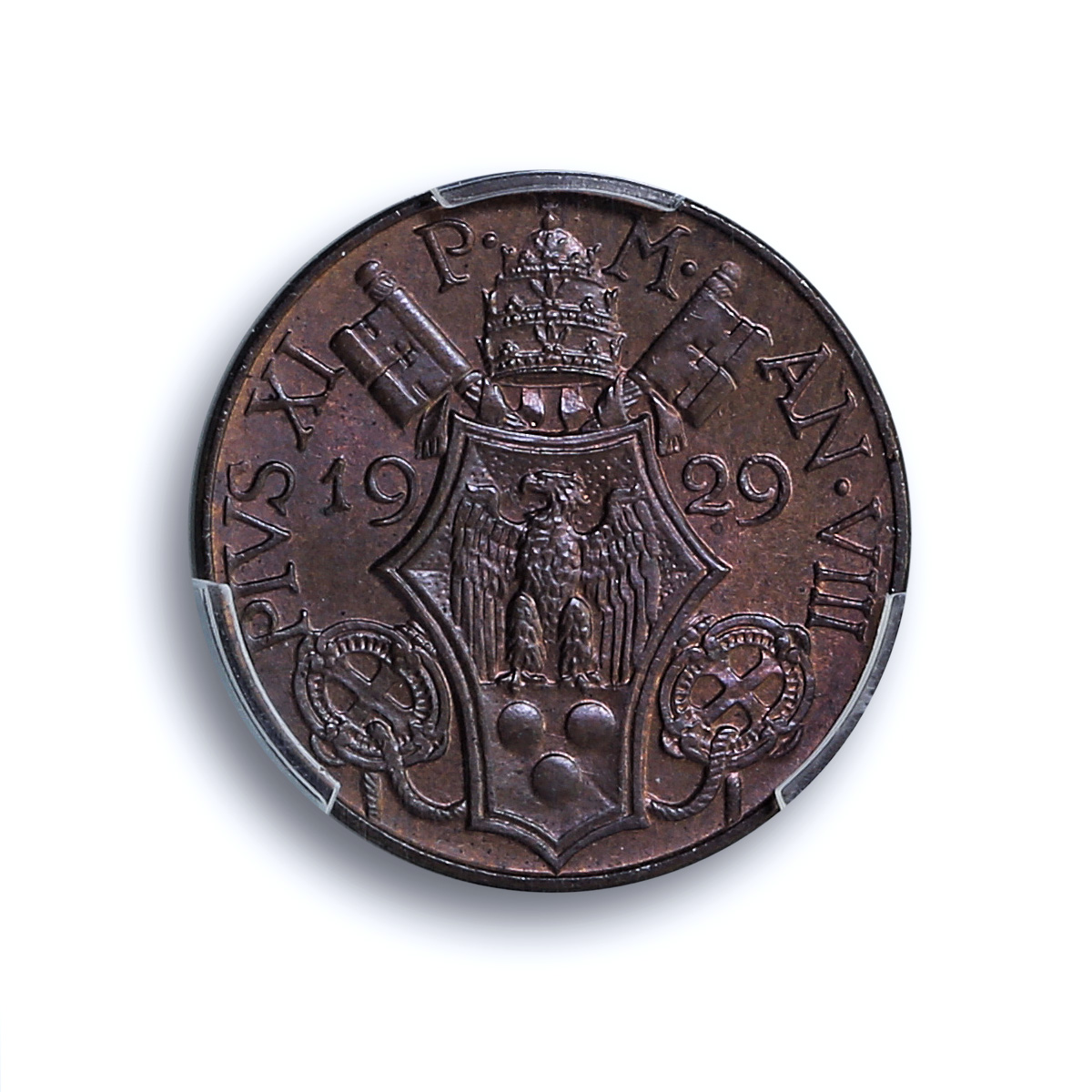 Italy Vatican 5 centesimi Pope Pius XI Olive Branch MS66 PCGS bronze coin 1929 Italy Vatican 5 centesimi Pope Pius XI Olive Branch MS66 PCGS bronze coin 1929