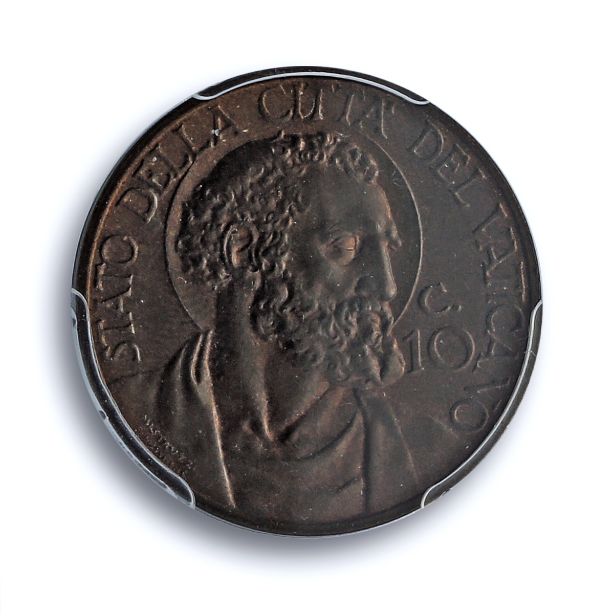 Italy Vatican 10 centesimi Pope Pius XI Saint Peter MS66 PCGS bronze coin 1929 Italy Vatican 10 centesimi Pope Pius XI Saint Peter MS66 PCGS bronze coin 1929