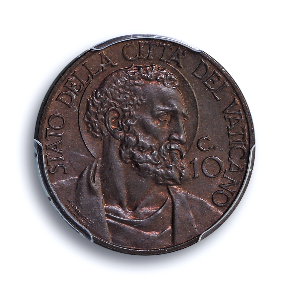 Italy Vatican 10 centesimi Pope Pius XI Saint Peter MS66 PCGS bronze coin 1929 Italy Vatican 10 centesimi Pope Pius XI Saint Peter MS66 PCGS bronze coin 1929