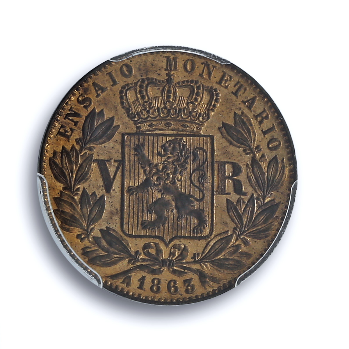 Portugal 5 reis Louis Luiz I Coinage Pattern KM-Pn130 SP64 PCGS copper coin 1863 Portugal 5 reis Louis Luiz I Coinage Pattern KM-Pn130 SP64 PCGS copper coin 1863