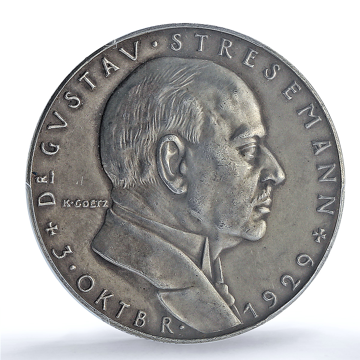 Germany Weimar Gustav Stresemann Politics Matte SP63 PCGS silver medal 1929 Germany Weimar Gustav Stresemann Politics Matte SP63 PCGS silver medal 1929
