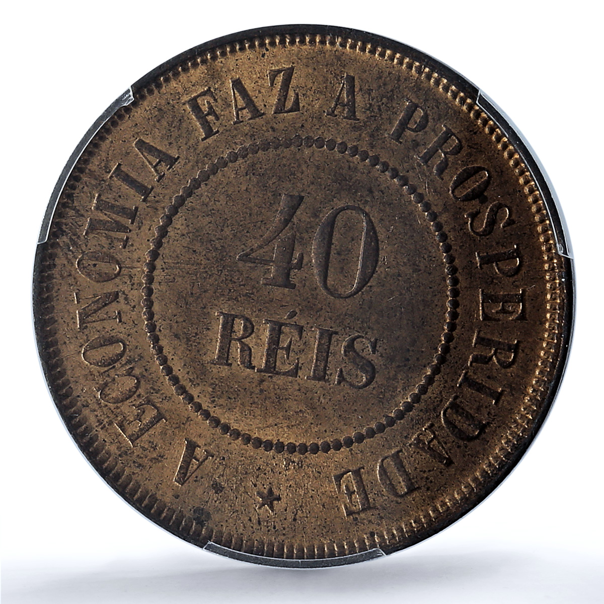 Brazil 40 reis Republic Coinage Coat of Arms KM-491 MS64 PCGS bronze coin 1897