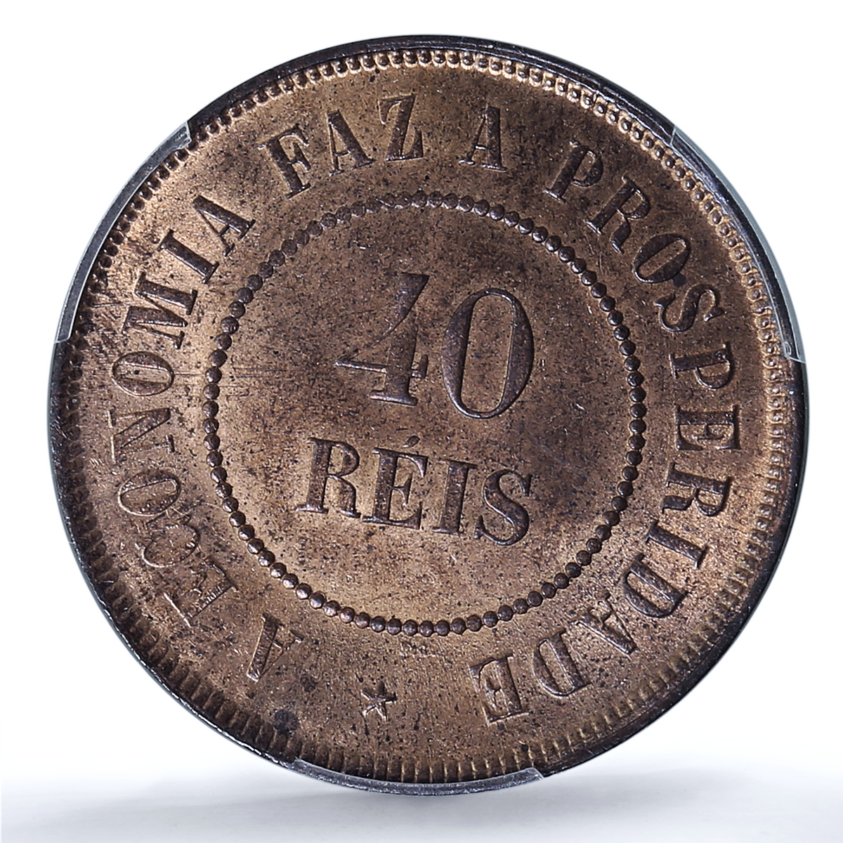 Brazil 40 reis Republic Coinage Coat of Arms KM-491 MS64 PCGS bronze coin 1897