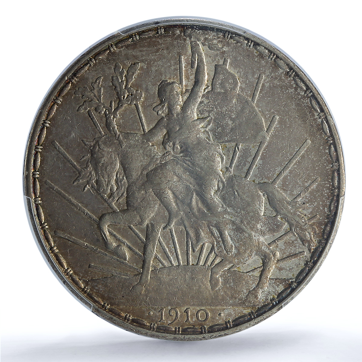 Mexico 1 peso Caballito Grito Dolores Independence AU55 PCGS silver coin 1910 Mexico 1 peso Caballito Grito Dolores Independence AU55 PCGS silver coin 1910