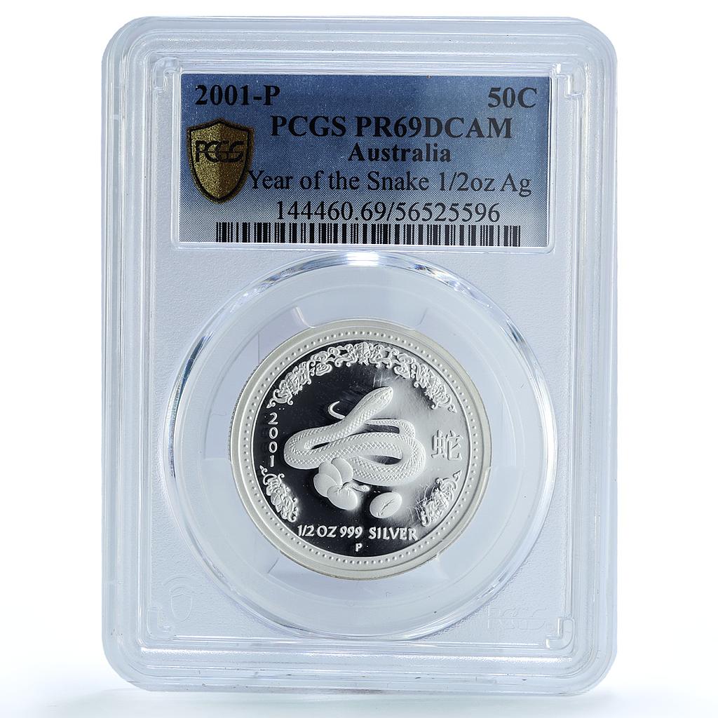 Australia 50 cents Year Snake KM-535 Lunar Series 1 PR 69 PCGS silver coin 2001 Australia 50 cents Year Snake KM-535 Lunar Series 1 PR 69 PCGS silver coin 2001