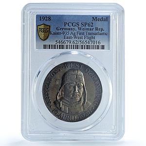 Germany Weimar Kohl Flight Bremen Kienast-935 Plane SP 62 PCGS silver medal 1928
