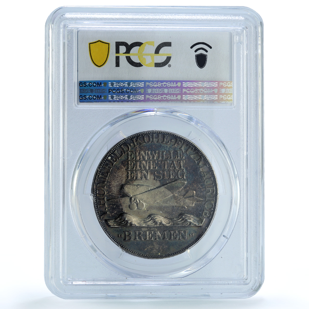 Germany Weimar Kohl Flight Bremen Kienast-935 Plane SP 62 PCGS silver medal 1928