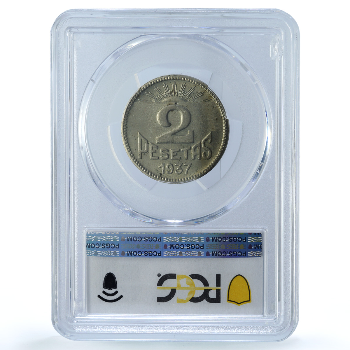 Spain Asturias 2 pesetas Council Coinage Sun KM-3 MS64 PCGS CuNi coin 1937 Spain Asturias 2 pesetas Council Coinage Sun KM-3 MS64 PCGS CuNi coin 1937