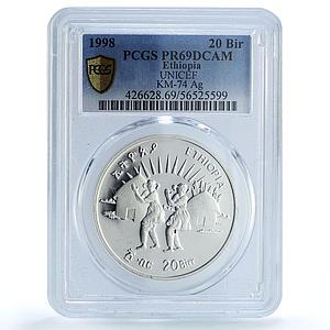 Ethiopia 20 birr UNICEF KM-74 Children World Dance PR 69 PCGS silver coin 1998