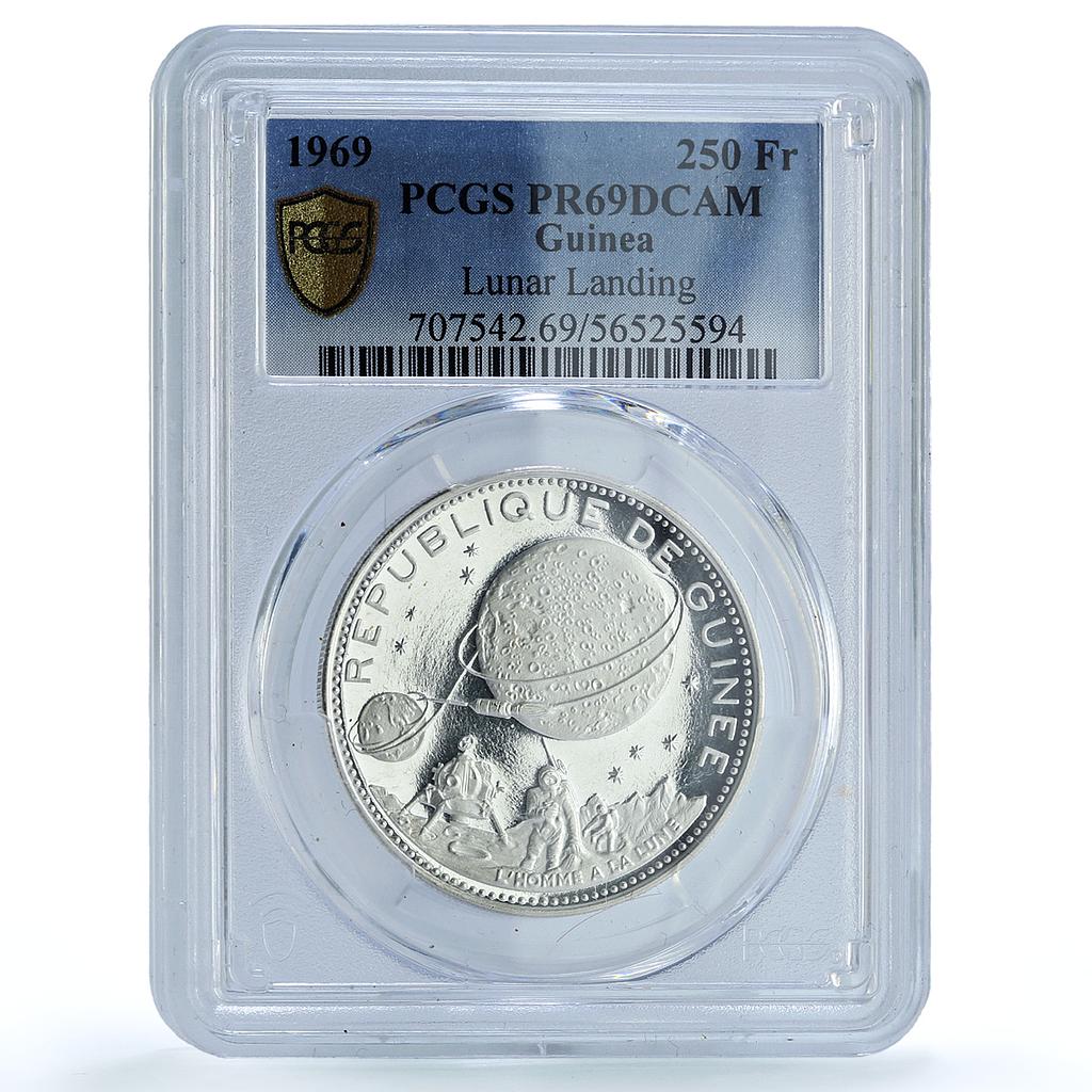 Guinea 250 francs Lunar Landing KM-12 Space Moon PR 69 PCGS silver coin 1969 Guinea 250 francs Lunar Landing KM-12 Space Moon PR 69 PCGS silver coin 1969