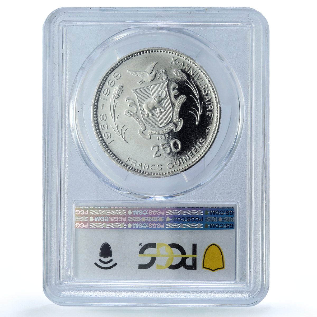 Guinea 250 francs Lunar Landing KM-12 Space Moon PR 69 PCGS silver coin 1969 Guinea 250 francs Lunar Landing KM-12 Space Moon PR 69 PCGS silver coin 1969