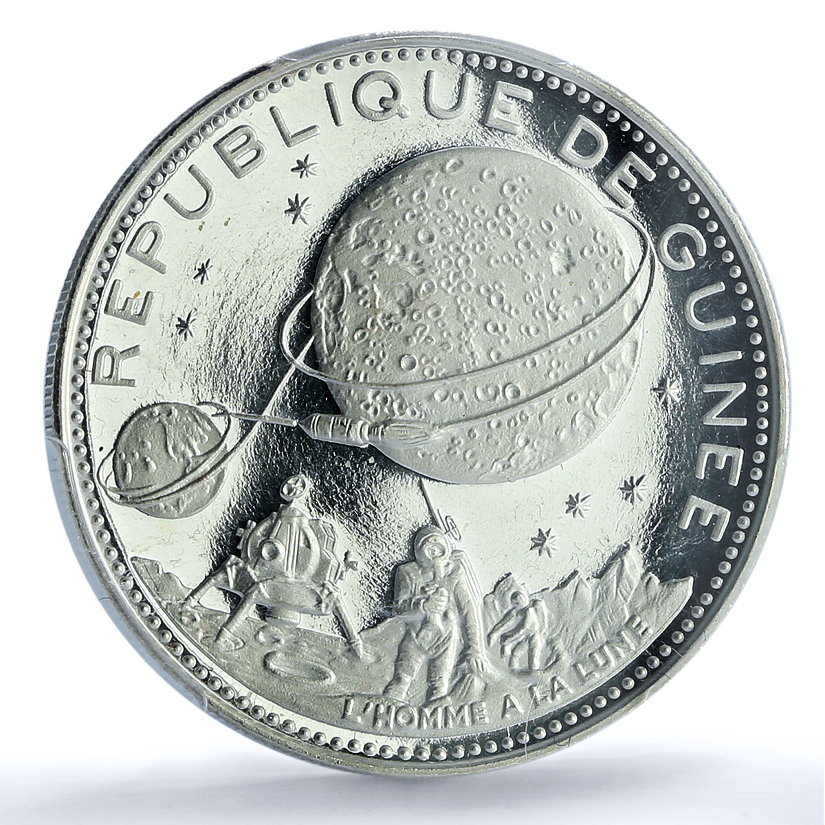 Guinea 250 francs Lunar Landing KM-12 Space Moon PR 69 PCGS silver coin 1969 Guinea 250 francs Lunar Landing KM-12 Space Moon PR 69 PCGS silver coin 1969