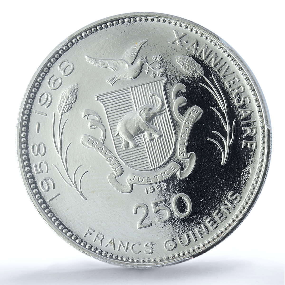 Guinea 250 francs Lunar Landing KM-12 Space Moon PR 69 PCGS silver coin 1969 Guinea 250 francs Lunar Landing KM-12 Space Moon PR 69 PCGS silver coin 1969