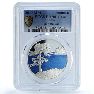 Laos 70000 kip Lake Baikal Coloured Wildlife Bird PR 70 PCGS silver coin 2017