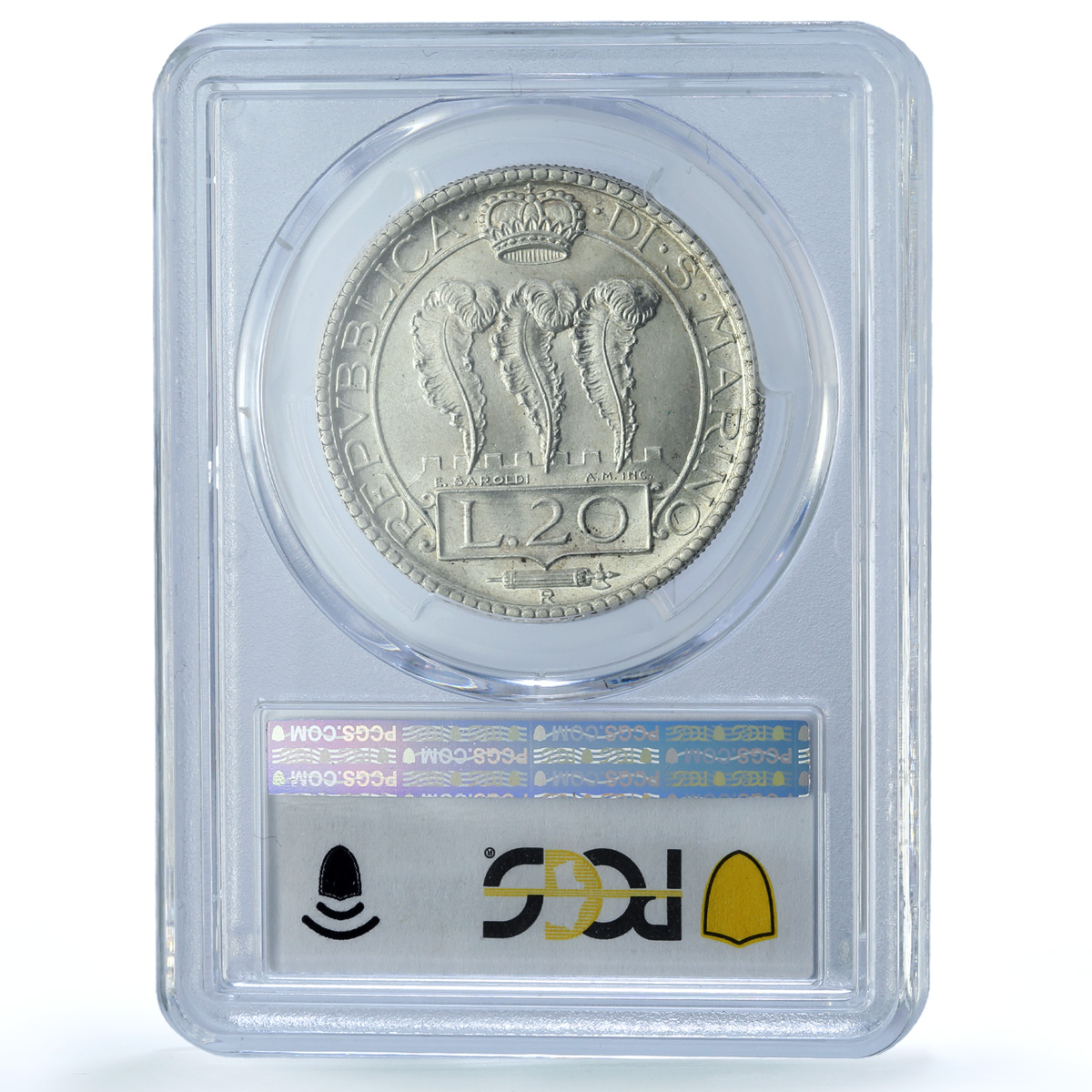 San Marino 20 lire Republic Coinage KM-11 MS64 PCGS silver coin 1936