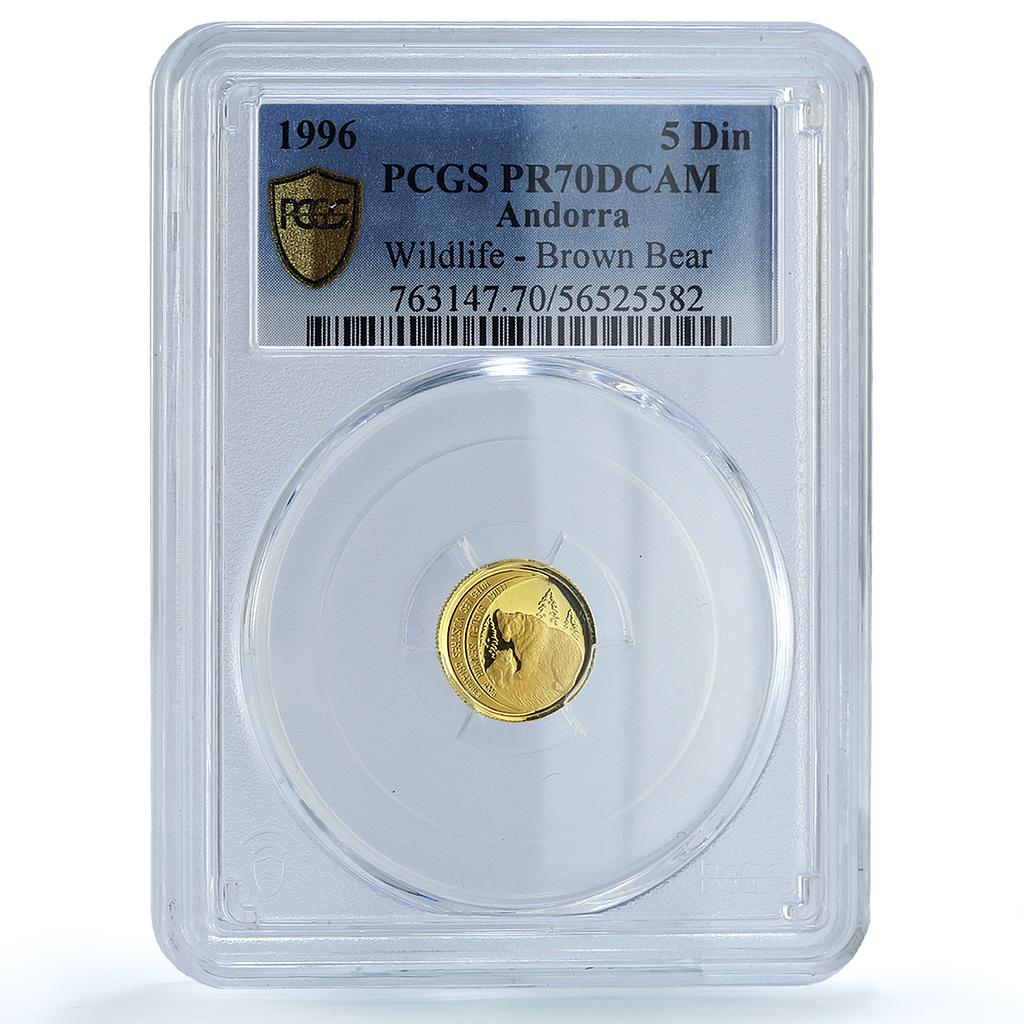 Andorra 5 diners Brown Bear KM-118 Wildlife Fauna PR 70 PCGS gold coin 1996 Andorra 5 diners Brown Bear KM-118 Wildlife Fauna PR 70 PCGS gold coin 1996