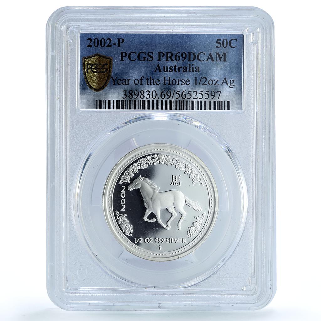 Australia 50 cents Year Horse KM-579 Lunar Series 1 PR 69 PCGS silver coin 2002 Australia 50 cents Year Horse KM-579 Lunar Series 1 PR 69 PCGS silver coin 2002