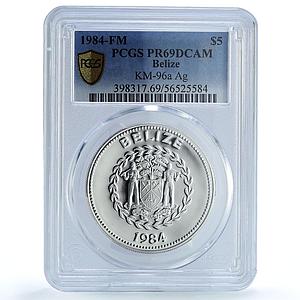 Belize 5 dollars Elizabeth II KM-96a Toucan Bird PR 69 PCGS silver coin 1984