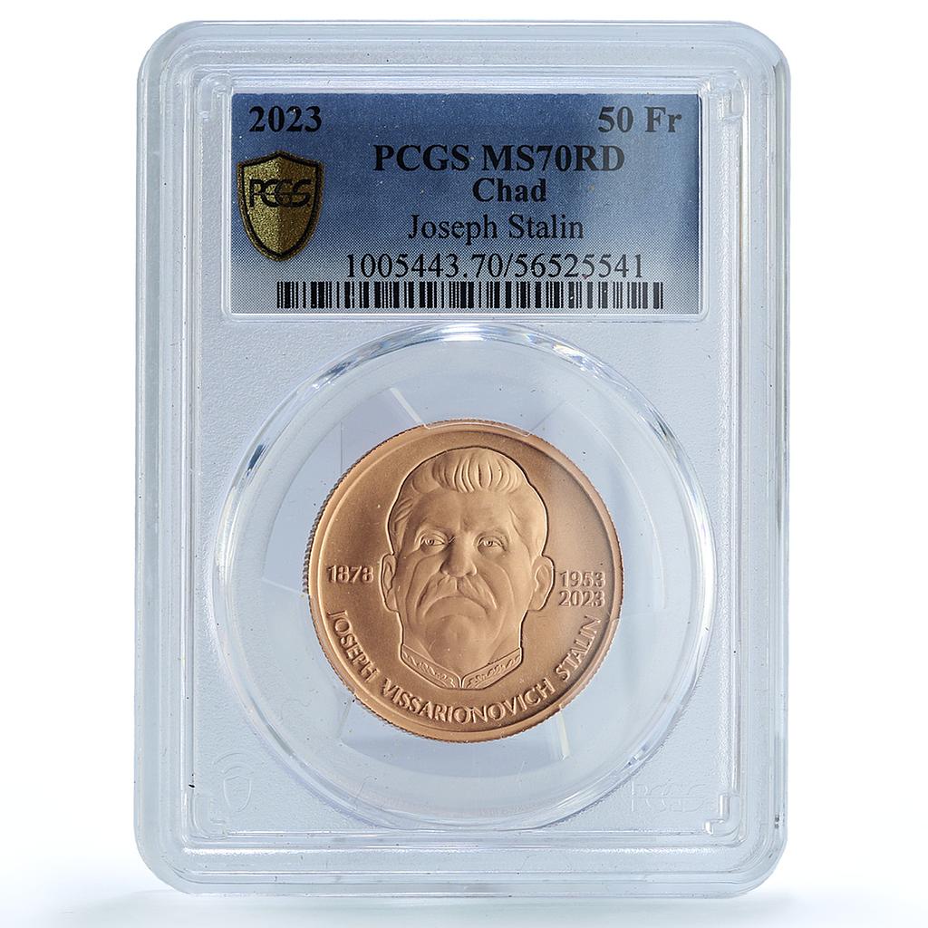 Chad 50 francs Joseph Stalin History USSR Communism MS 70 PCGS copper coin 2023 Chad 50 francs Joseph Stalin History USSR Communism MS 70 PCGS copper coin 2023