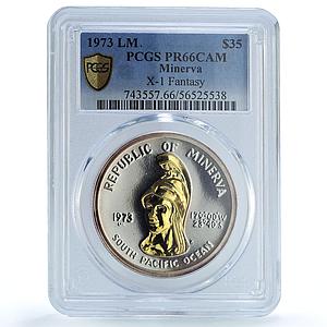 Minerva 35 dollars Fantasy Gilt X#1 Helmeted Woman PR 66 PCGS silver coin 1973