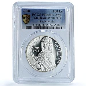 Moldova 100 lei Cantemir KM-46 Literature Poet PR 68 PCGS silver coin 2008