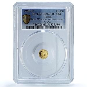 Tonga 10 paanga Rural Women Advancement KM-64 FAO PR 69 PCGS gold coin 1980
