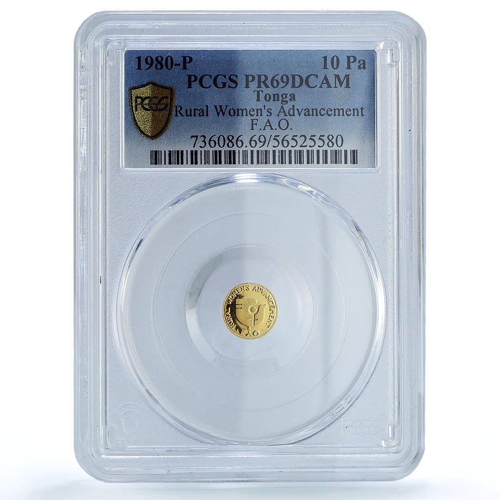 Tonga 10 paanga Rural Women Advancement KM-64 FAO PR 69 PCGS gold coin 1980 Tonga 10 paanga Rural Women Advancement KM-64 FAO PR 69 PCGS gold coin 1980