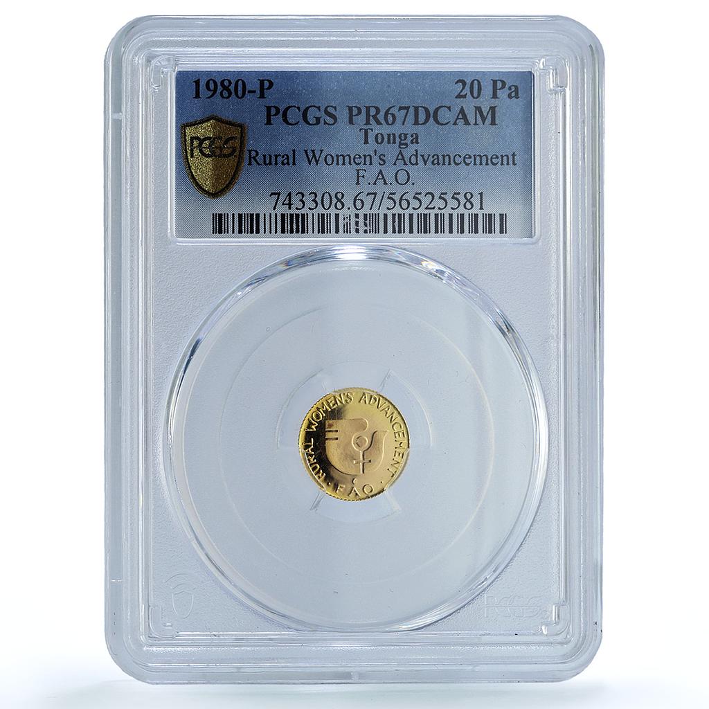 Tonga 20 paanga Rural Women Advancement KM-65 FAO PR 67 PCGS gold coin 1980 Tonga 20 paanga Rural Women Advancement KM-65 FAO PR 67 PCGS gold coin 1980