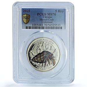 Ukraine 5 hryvnias Hermit Crab Wildlife Fauna MS 70 PCGS NiBrass coin 2025