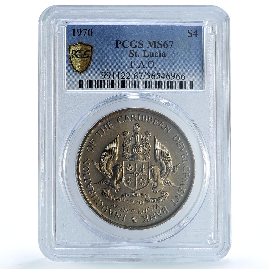 St. Lucia 4 dollars Caribbean Bank KM-11 FAO Food Day MS 67 PCGS CuNi coin 1970 St. Lucia 4 dollars Caribbean Bank KM-11 FAO Food Day MS 67 PCGS CuNi coin 1970
