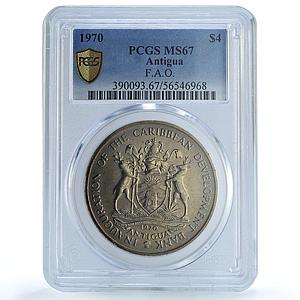 Antigua 4 dollars Caribbean Bank KM-1 FAO Food Day MS 67 PCGS CuNi coin 1970
