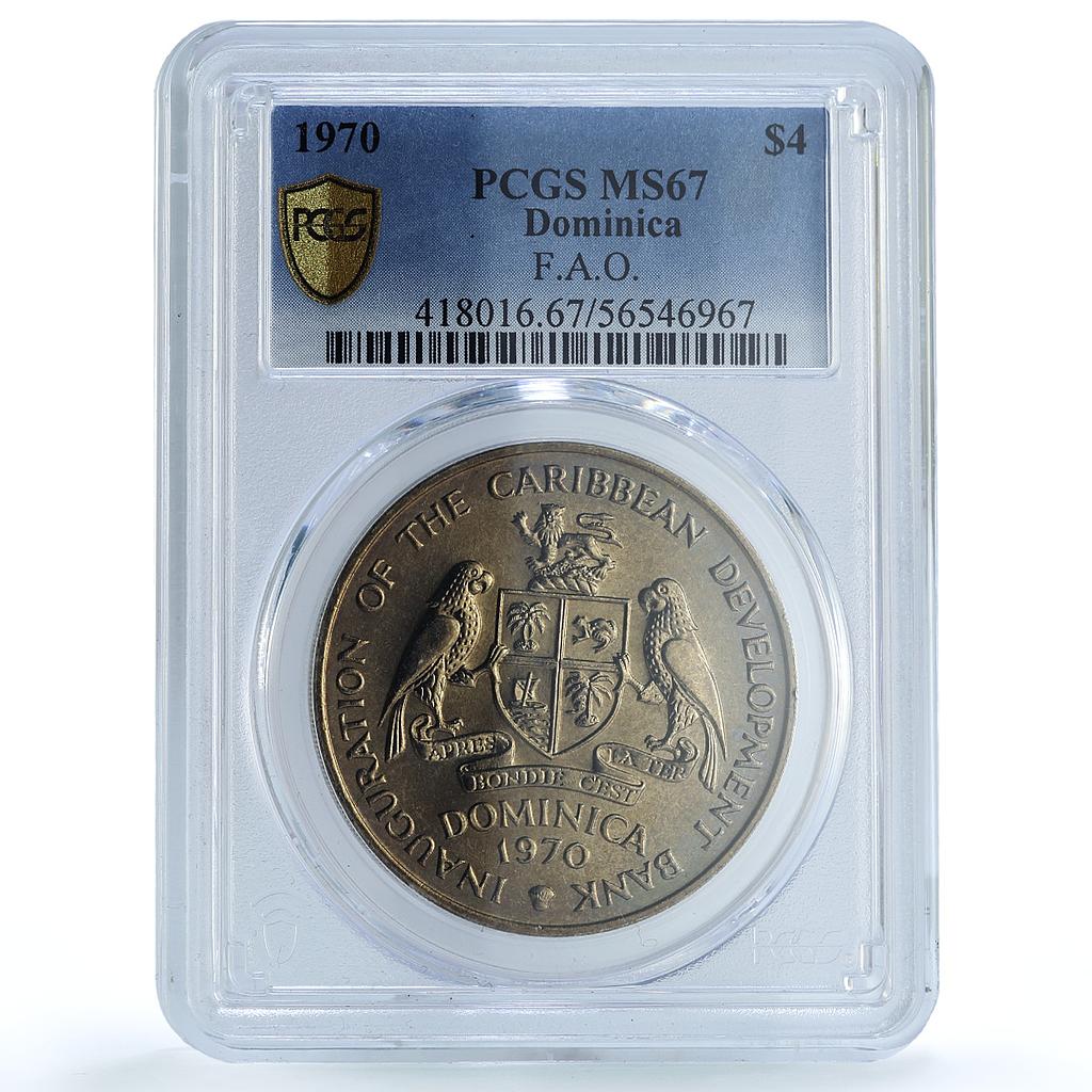 Dominica 4 dollars Caribbean Bank KM-11 FAO Food Day MS 67 PCGS CuNi coin 1970 Dominica 4 dollars Caribbean Bank KM-11 FAO Food Day MS 67 PCGS CuNi coin 1970