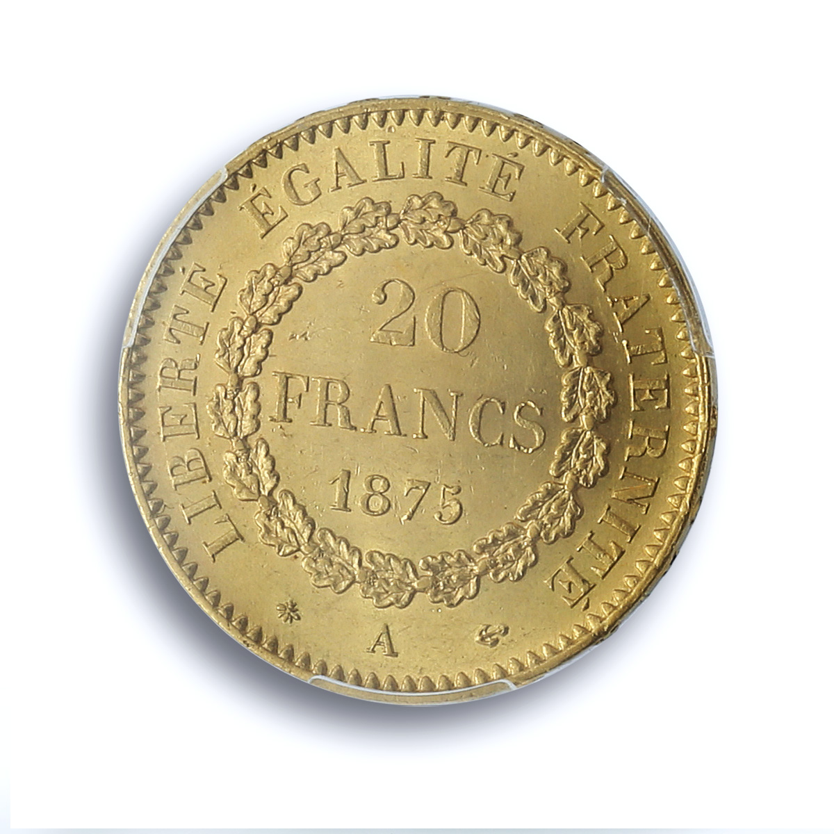 France 20 francs Third Republic KM-825 Gad-1063 F-533 MS 62 PCGS gold coin 1875