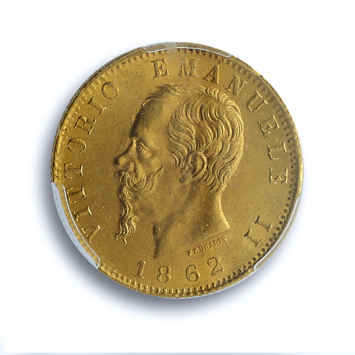 Italy 20 lire Victor Emmanuel II KM-10.1 Gigante-9 MS 62 PCGS gold coin 1862 Italy 20 lire Victor Emmanuel II KM-10.1 Gigante-9 MS 62 PCGS gold coin 1862