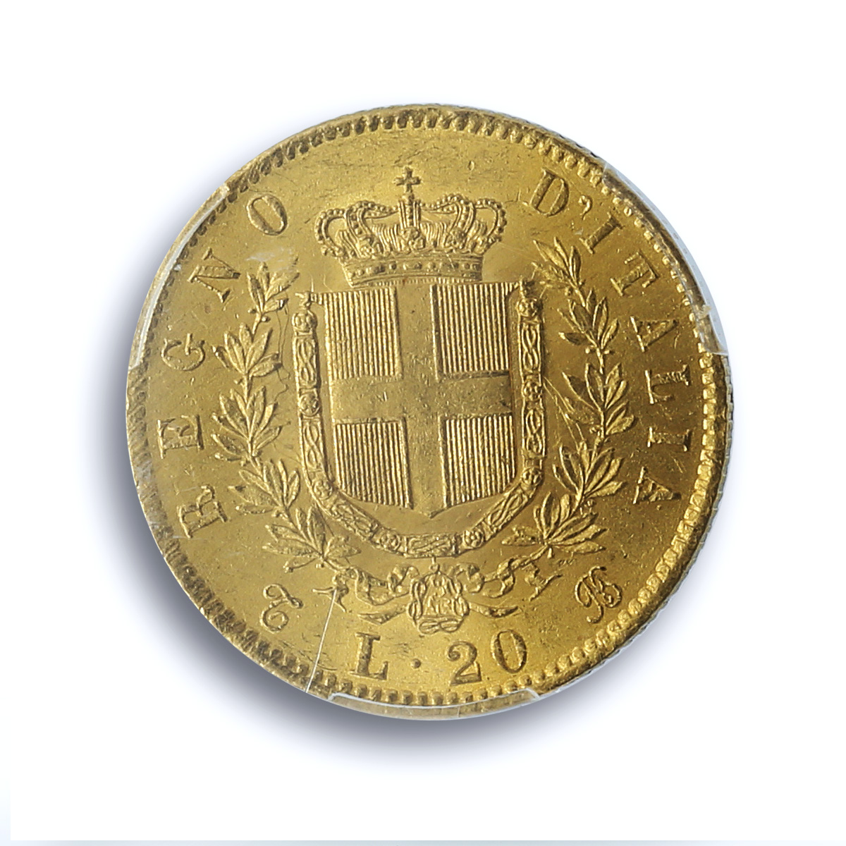 Italy 20 lire Victor Emmanuel II KM-10.1 Gigante-9 MS 62 PCGS gold coin 1862 Italy 20 lire Victor Emmanuel II KM-10.1 Gigante-9 MS 62 PCGS gold coin 1862