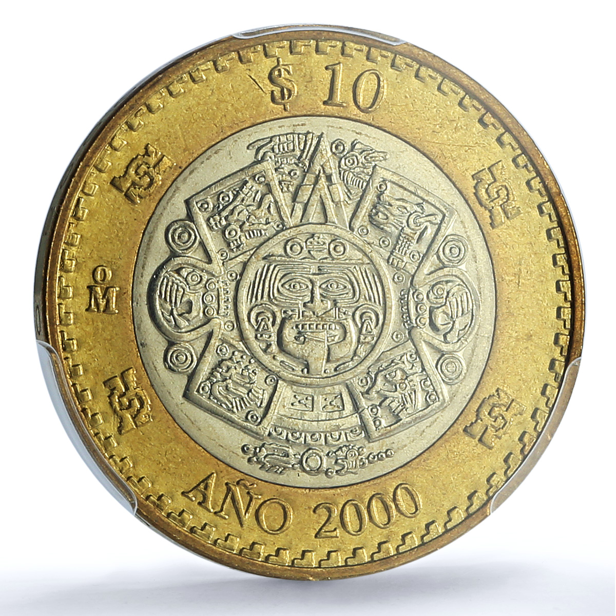 Mexico 10 pesos Millennium Aztec Rev. KM-636 MS 67 PCGS bimetal coin 2000 Mexico 10 pesos Millennium Aztec Rev. KM-636 MS 67 PCGS bimetal coin 2000
