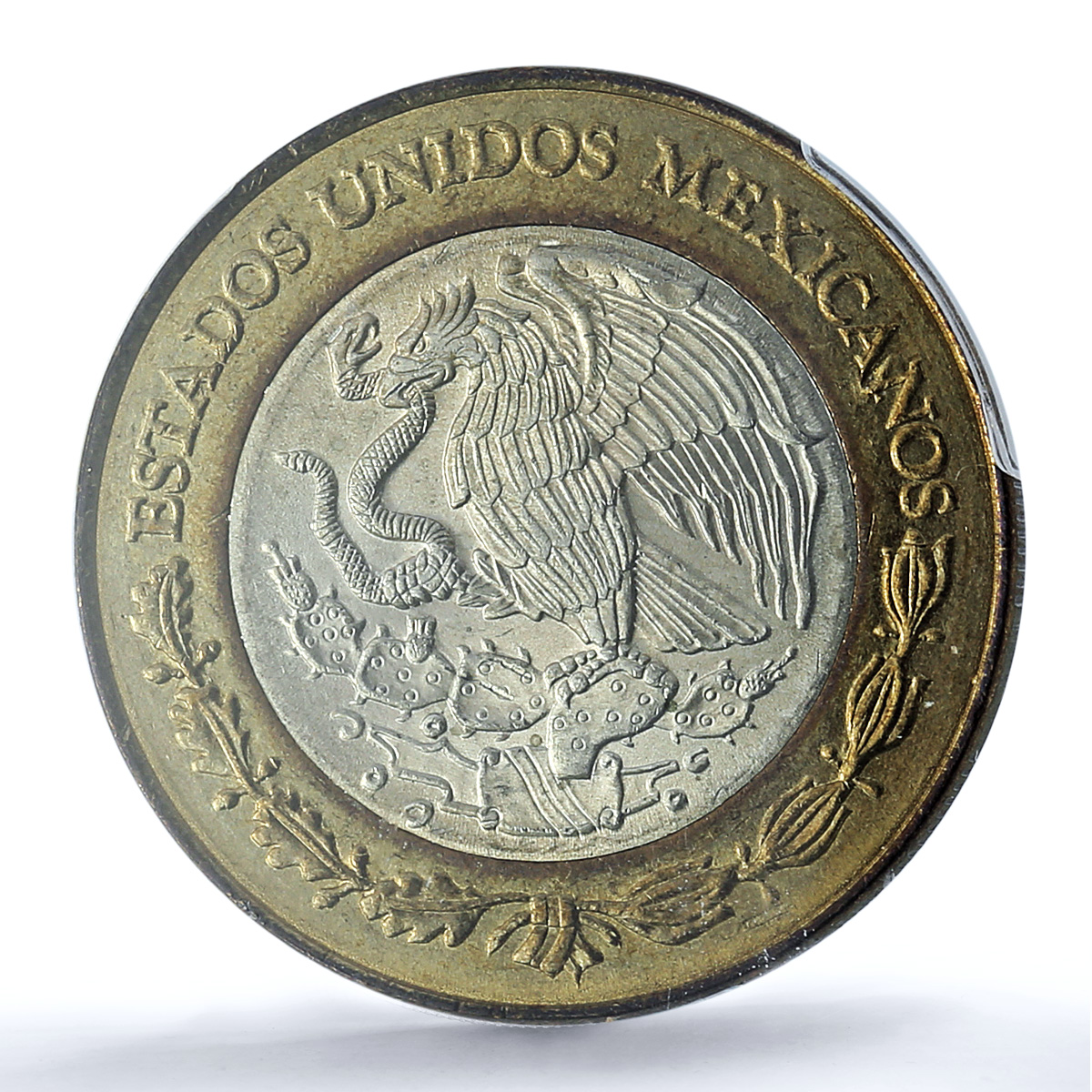 Mexico 20 pesos Republic Longer Stems KM-561 Hidalgo MS65 PCGS bimetal coin 1993 Mexico 20 pesos Republic Longer Stems KM-561 Hidalgo MS65 PCGS bimetal coin 1993