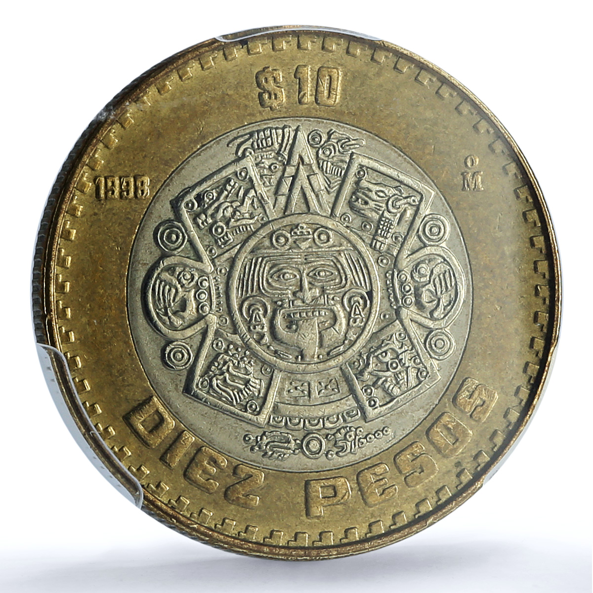 Mexico 10 pesos Republic KM-616 Aztec Sun MS 65 PCGS bimetal coin 1998 Mexico 10 pesos Republic KM-616 Aztec Sun MS 65 PCGS bimetal coin 1998