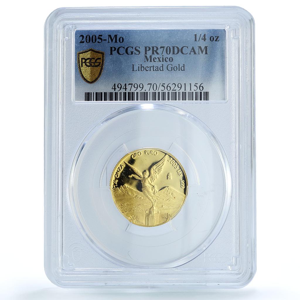 Mexico 1/4 onza Libertad Angel of Independence KM-673 PR 70 PCGS gold coin 2005 Mexico 1/4 onza Libertad Angel of Independence KM-673 PR 70 PCGS gold coin 2005