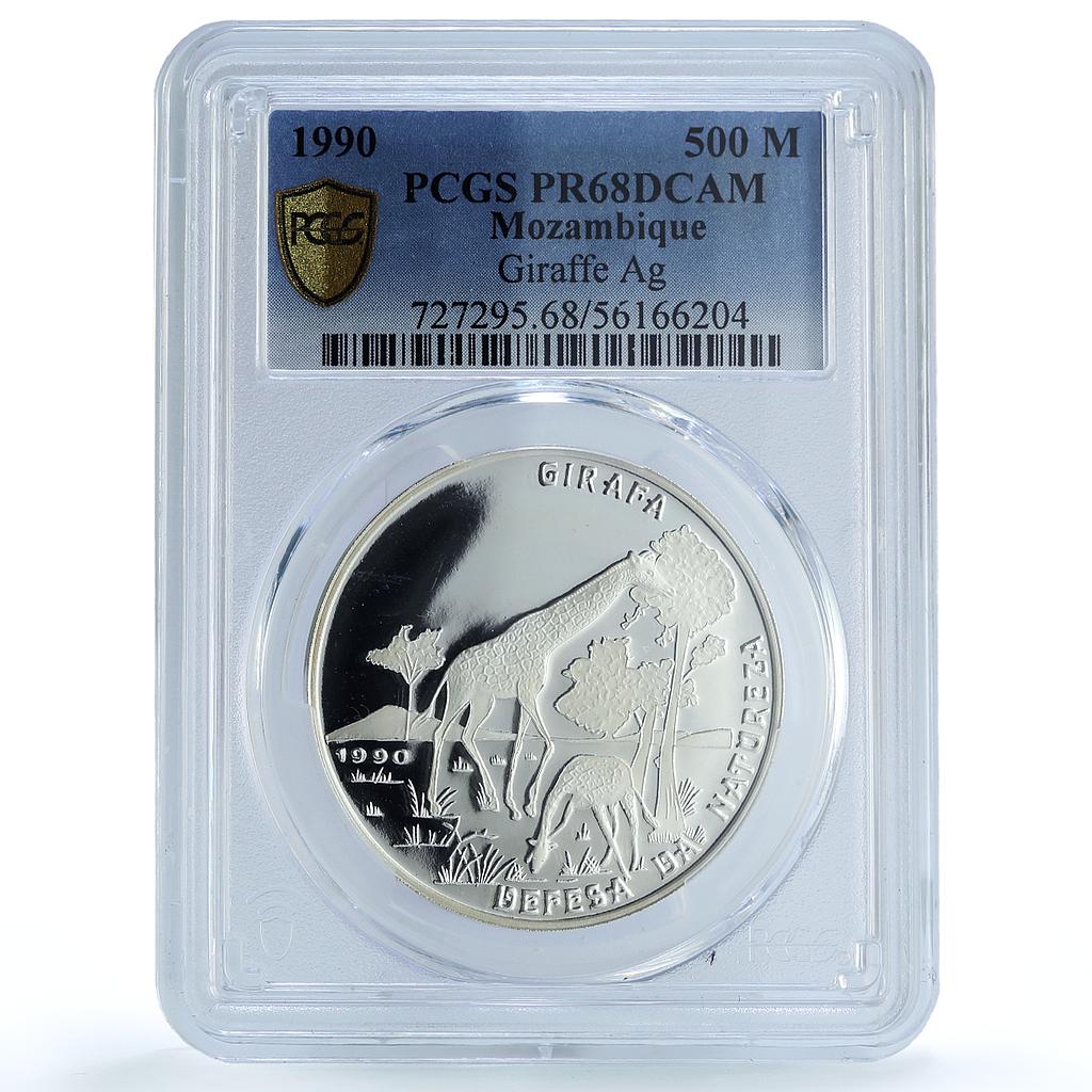Mozambique 500 meticais Giraffe KM-113 Wildlife Fauna PR68 PCGS silver coin 1990 Mozambique 500 meticais Giraffe KM-113 Wildlife Fauna PR68 PCGS silver coin 1990