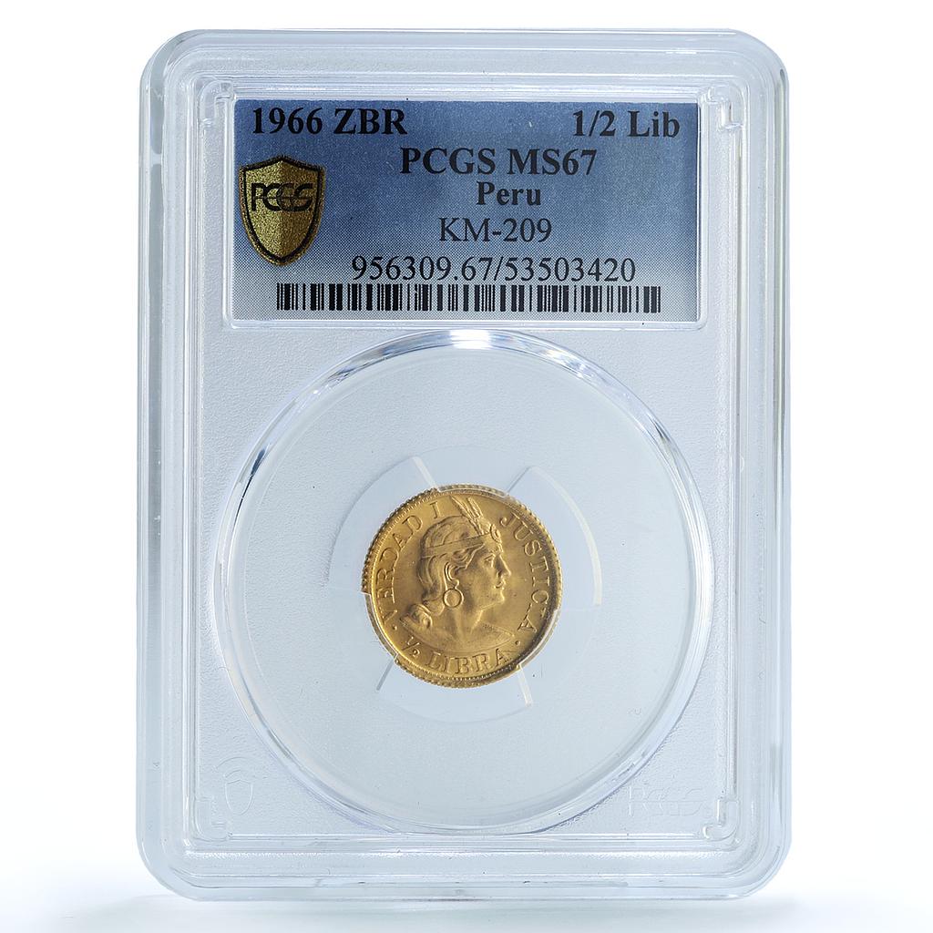 Peru 1/2 libra Republic Trade Coinage KM-209 MS 67 PCGS gold coin 1966 Z B R